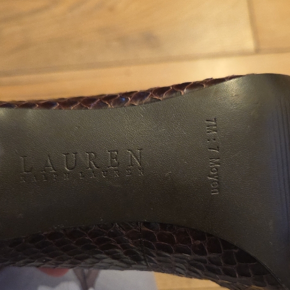 Lauren Ralph Lauren Brown Faux Snakeskin Pointed Toe Heels Size 7 - Picture 3 of 5